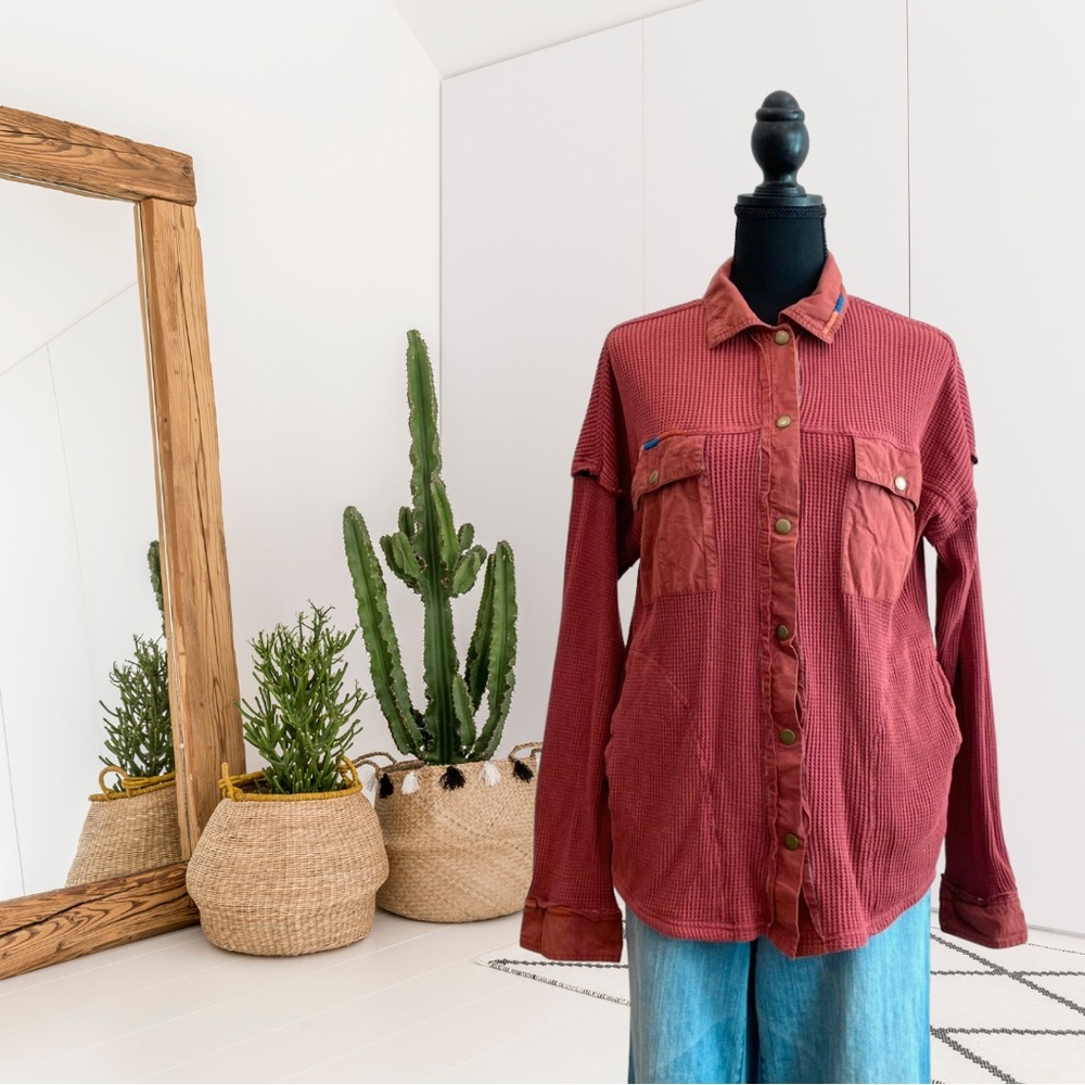 Sundance Prudence Waffle Knit Button Down Shirt Jacket